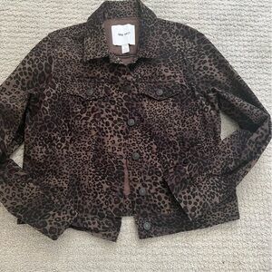 NINE WEST JEANS Women’s large Sarah Denim Animal Leopard Print Crop Jacket